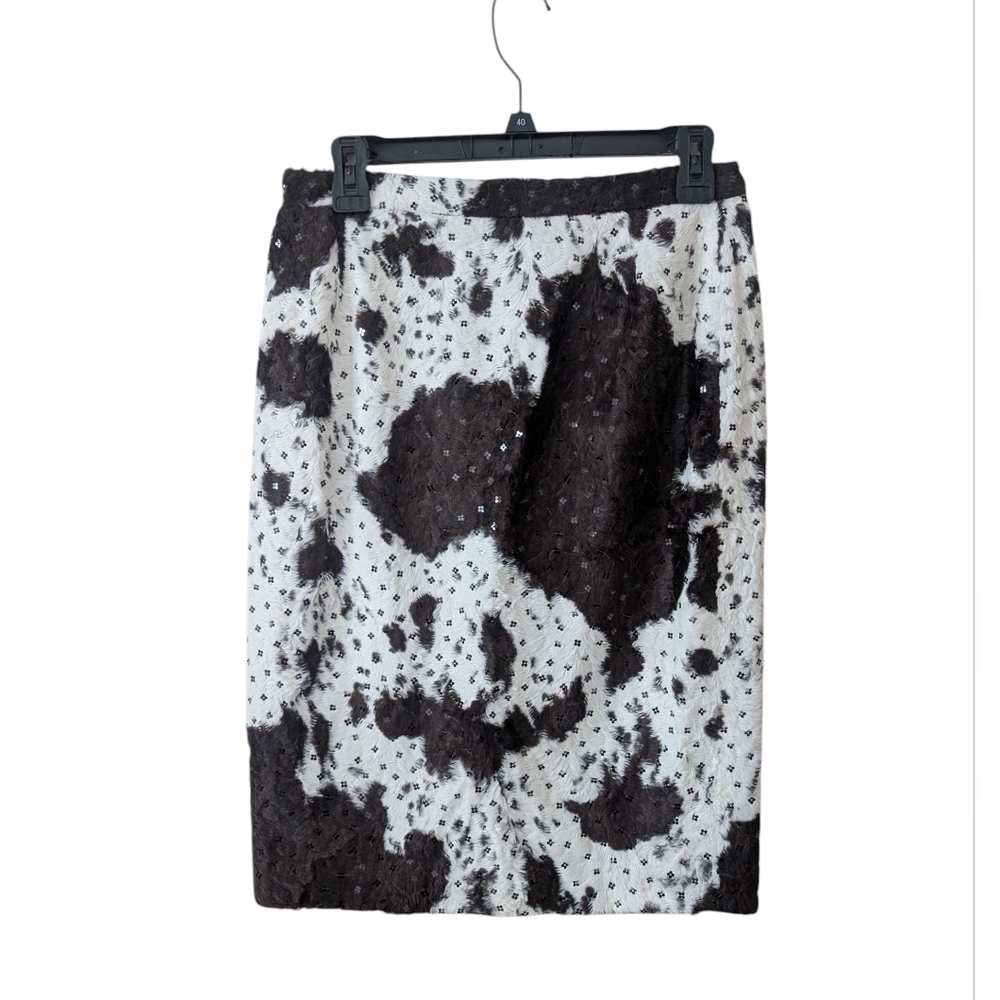 Luca Luca Cow Print Sequin Coastal‎ Cowgirl Country Pencil Skirt Size 44 (Small)